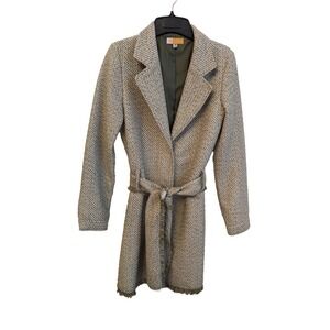 Tulle Women's Green Wool Blend Tweed Fringe Jacket Size M Belted